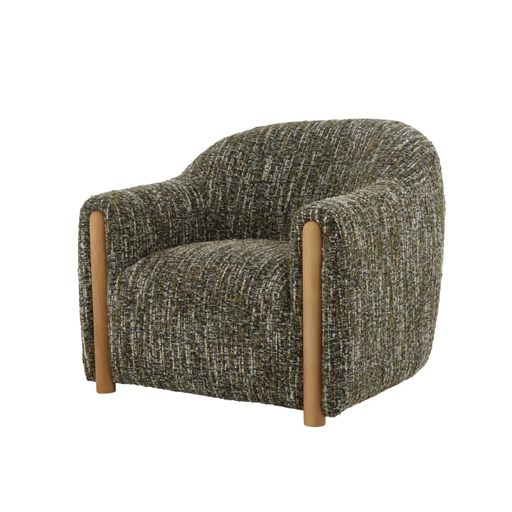 Green Franz armchair with curved oak legs and textured upholstered seat