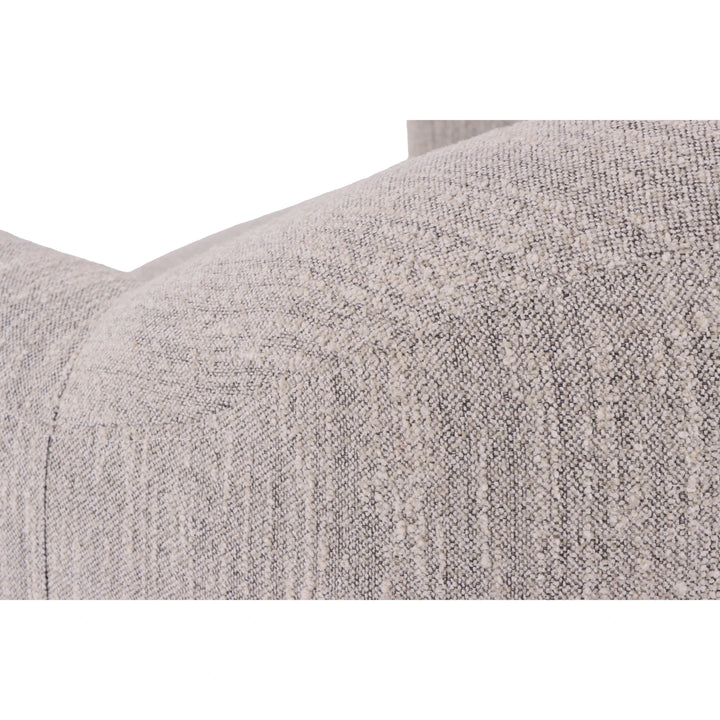 Franz – Light Grey Fabric Armchair with Oak Legs close-up on soft textured light grey upholstery, fabric detail visible, gallery position 1, Tugitool-Franz-Hall-kangas-8.webp