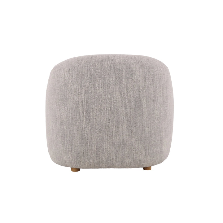 Franz – Light Grey Fabric Armchair with Oak Legs rear view highlighting soft curves and light grey fabric texture, gallery position 1, file Tugitool-Franz-Hall-kangas-5.webp