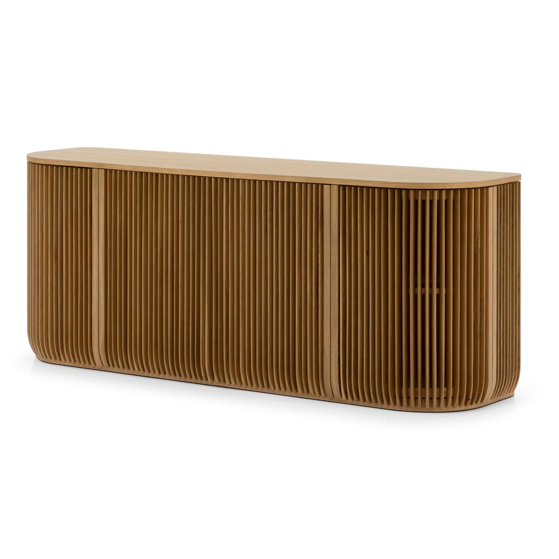Franz Oak Sideboard with curved ribbed oak wood doors and smooth rounded edges in Scandinavian solid oak design, gallery position 1.