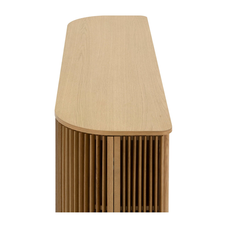 Franz Oak Sideboard top view highlighting curved edges and ribbed solid oak doors in minimalist Scandinavian design, gallery position 1.