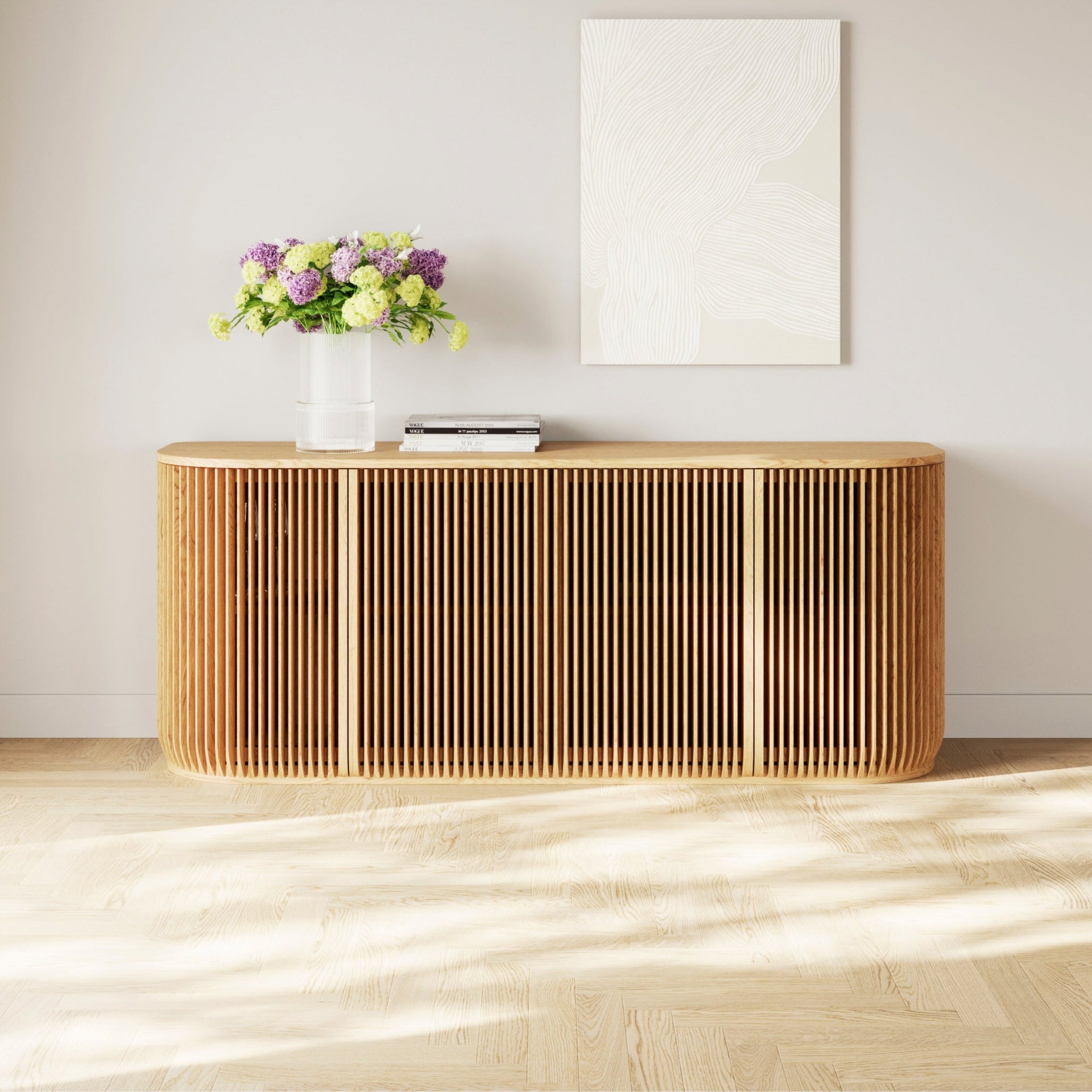 Franz Oak Sideboard with ribbed solid oak wood doors and rounded edges in minimalist Scandinavian design, gallery position 1, Franz-kummut-Tamm-9.jpg