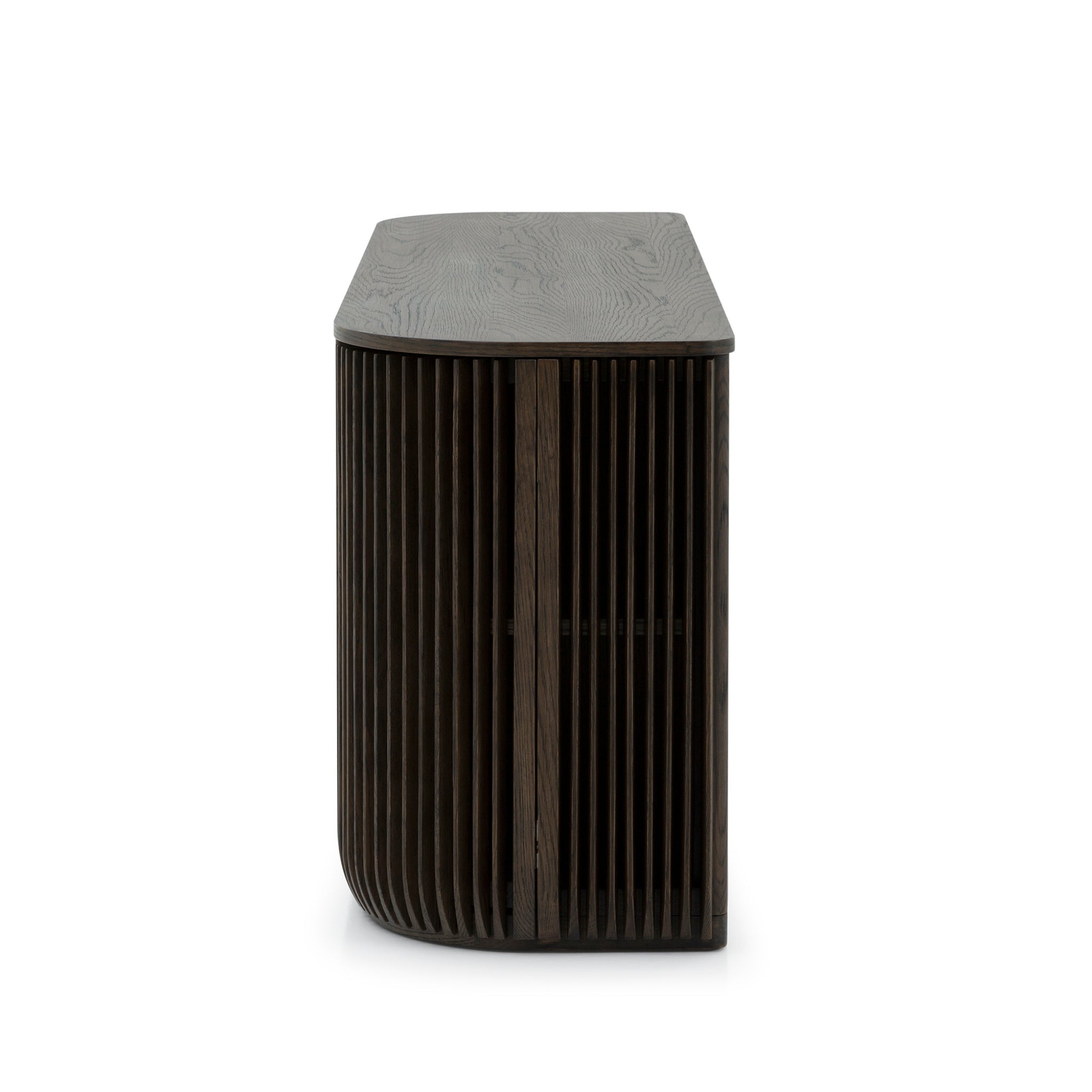 Franz Oak Sideboard - Espresso Finish side view highlighting curved ribbed oak door and solid wood top, gallery position 1, Kummut-Franz-Espresso-4.jpg