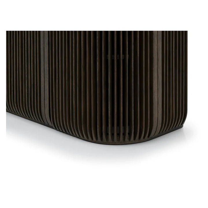 Franz Solid Oak Media Console – Handcrafted TV Cabinet in Espresso Finish with curved ribbed wood details and Scandinavian minimalist solid oak design
