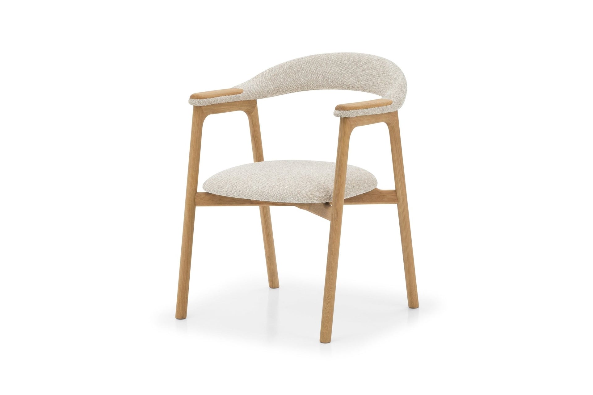 Franz American White Oak dining chair with Cobble fabric upholstery, angled lifestyle view