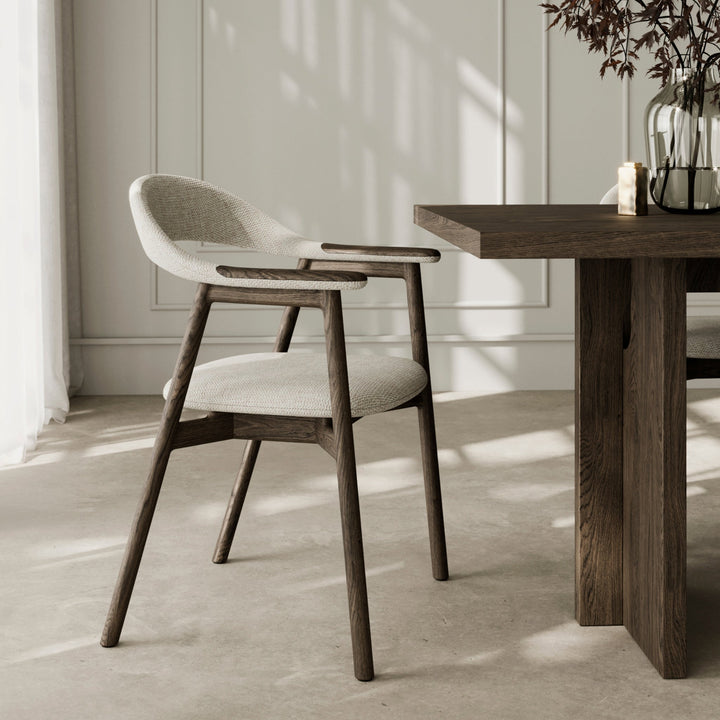 Franz oak dining chair with espresso matte finish and black-and-white Vico fabric seat