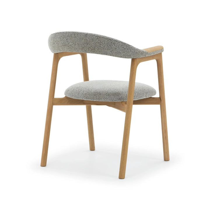 Franz – Timeless Oak Dining Chair, Noel Fabric in natural oak with curved backrest and textured light grey upholstery, gallery position 1
