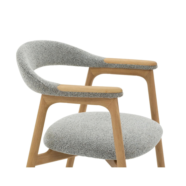 Franz – Timeless Oak Dining Chair, Noel Fabric with curved backrest and armrests combining natural oak and textured light grey fabric, gallery 1