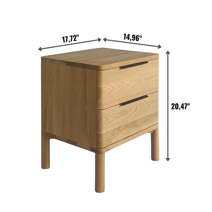 Harry - Handmade American Oak Nightstand: Soft-Close Drawers - Natural Matte Lacquer Finish with rounded corners and black drawer handles