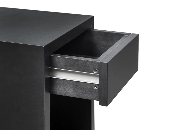 Hugo Floating Nightstand – Dark American Oak Bedside Table with Drawer and Shelf open drawer detail, minimalist solid wood construction KH_2759.jpg gallery 1