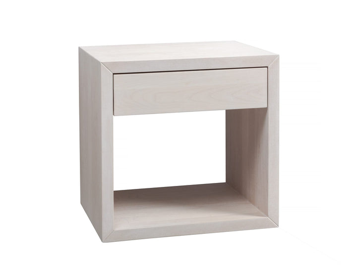 Modern beech wood wall-mounted bedside table with whitewash finish and storage drawer