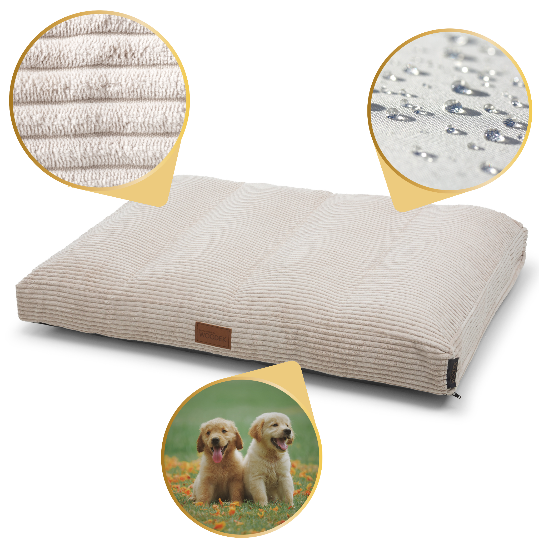 Premium beige memory foam bedding for pets, featuring a waterproof cover and textured design for added style.
