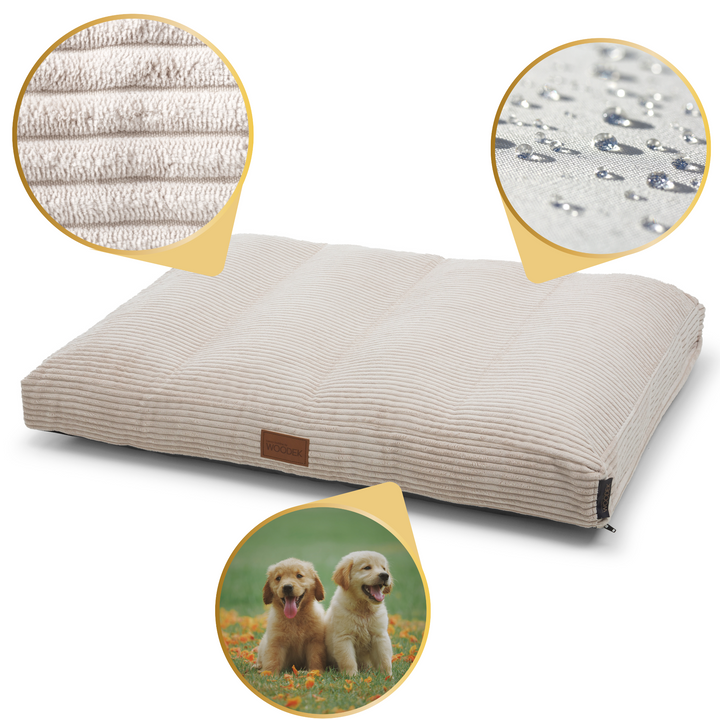 Premium beige memory foam bedding for pets, featuring a waterproof cover and textured design for added style.
