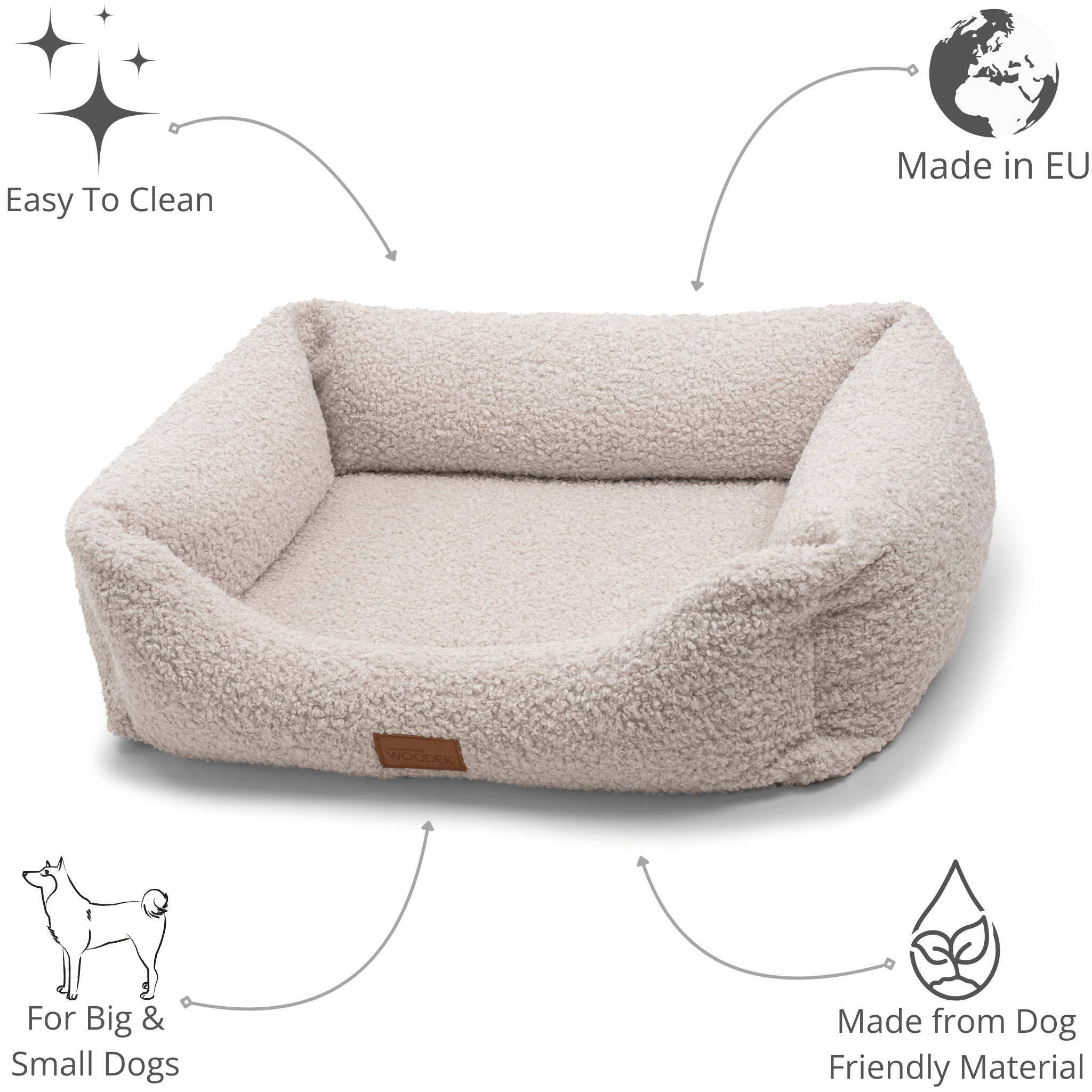Cream-colored dog lounger made from soft, durable materials, easy to clean and perfect for big and small dogs.