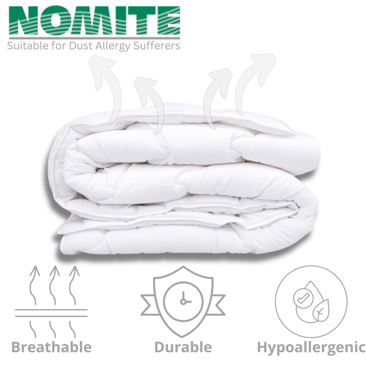 Luxury Down Alternative Hypoallergenic Primaloft Comforter, 90x96 Inches folded with breathable, durable, and hypoallergenic Nomite certification graphic, gallery 1