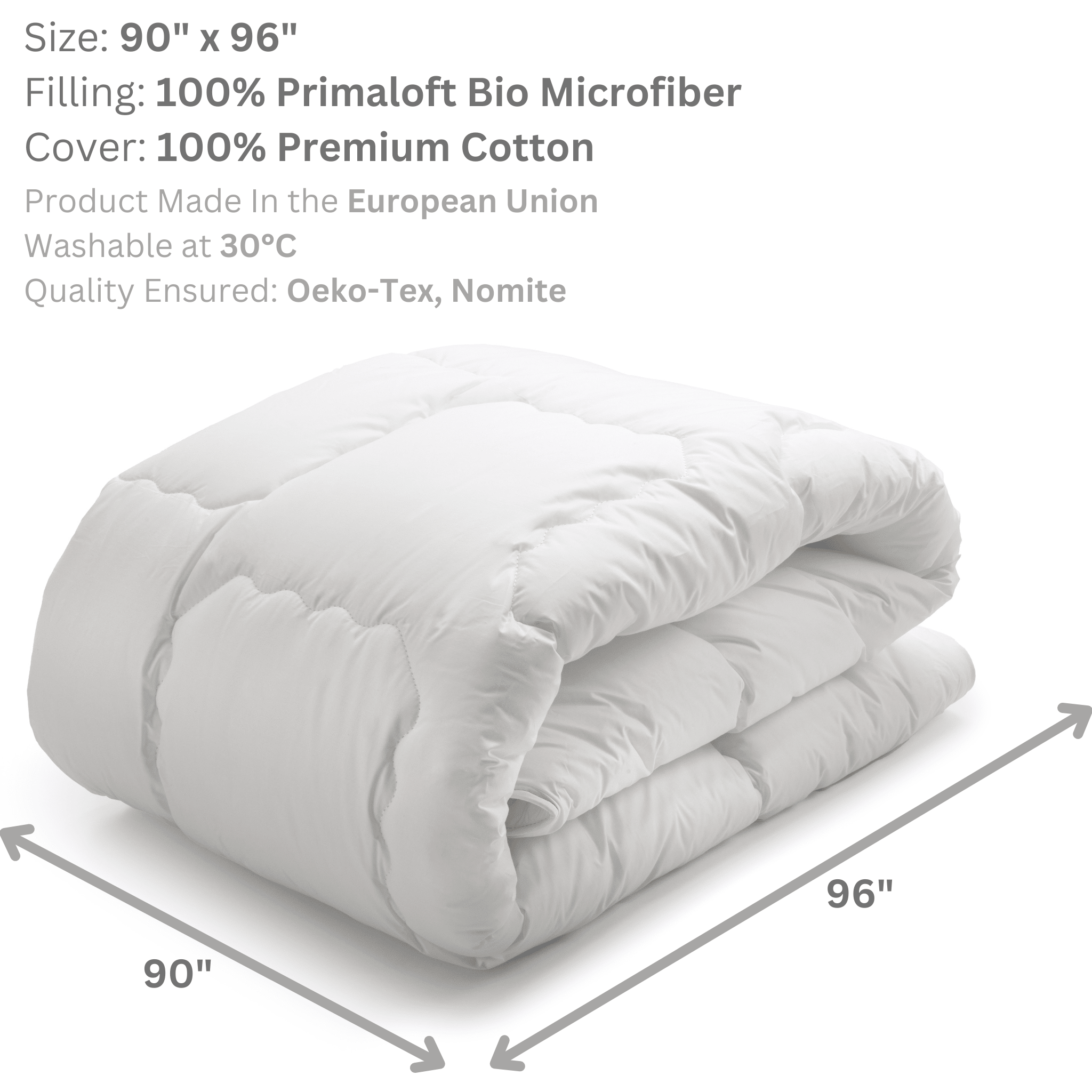 Woodek Primaloft 90x96 comforter with hypoallergenic down alternative filling and cotton percale shell