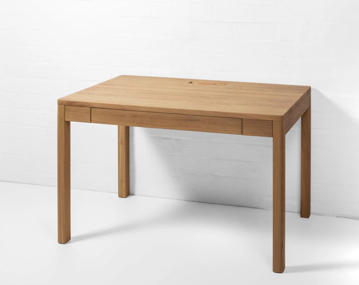 Modern Oak Writing Desk Franz with natural solid oak surface and clean lines in minimalist Scandinavian design, gallery position 1.
