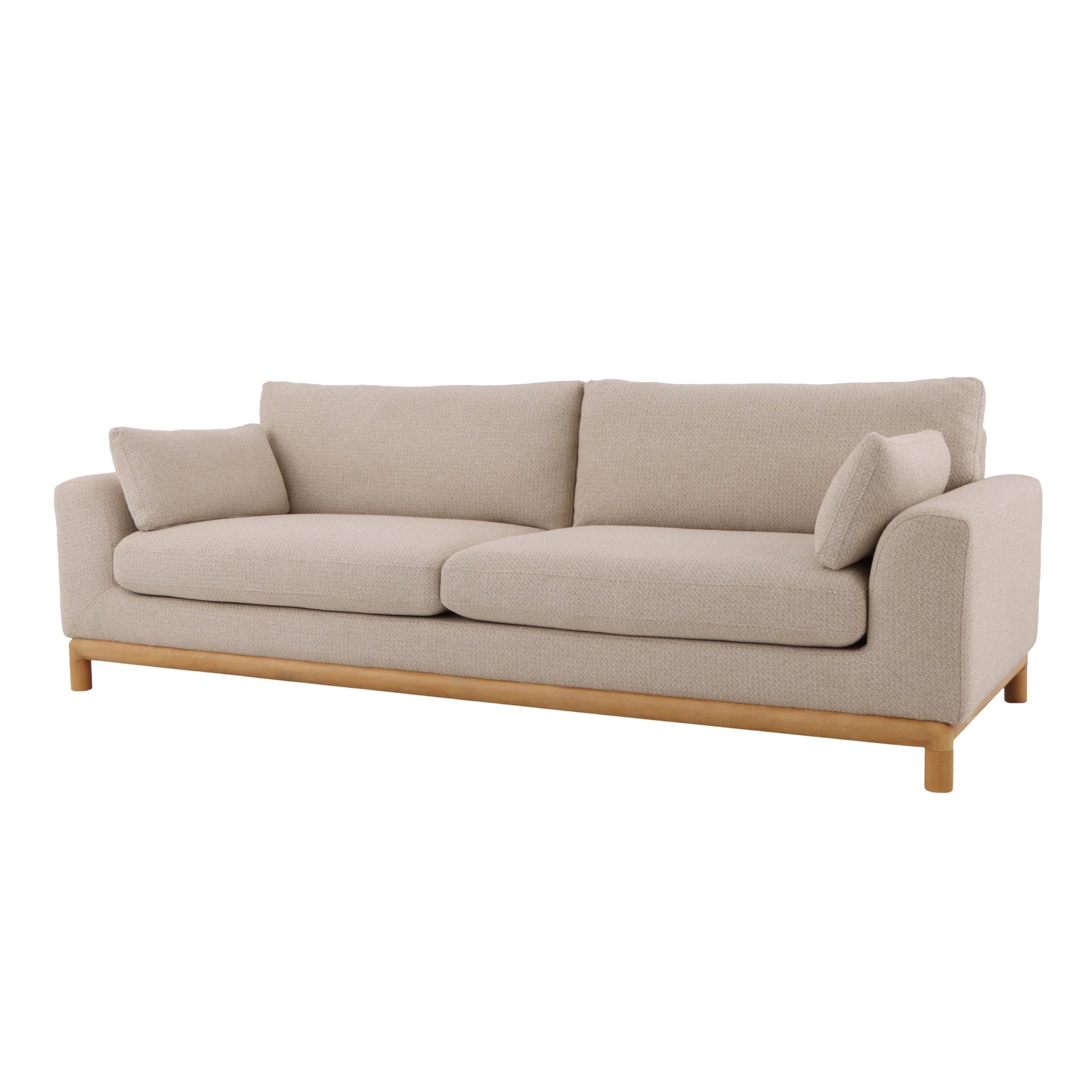 Celeste beige fabric wooden sofa with solid oak frame and soft cushions