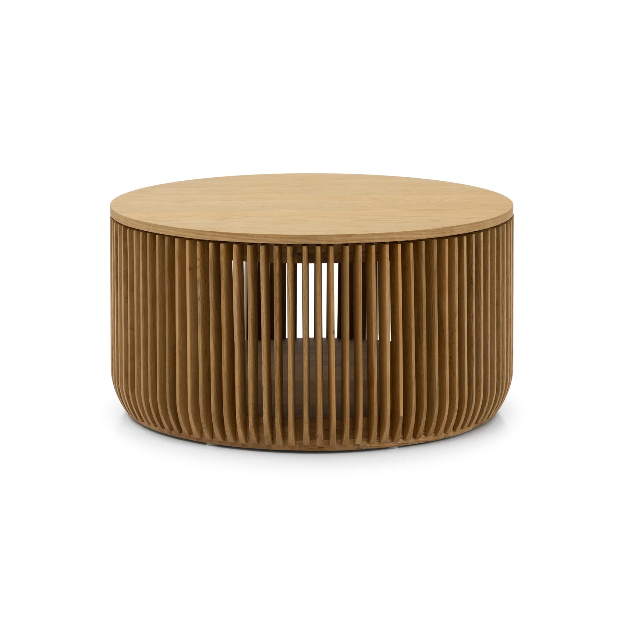 Natural Oak Coffee Table Franz with rounded ribbed solid oak base and smooth veneer top in minimalist Scandinavian design, gallery 1 Diivanilaud-Tamm