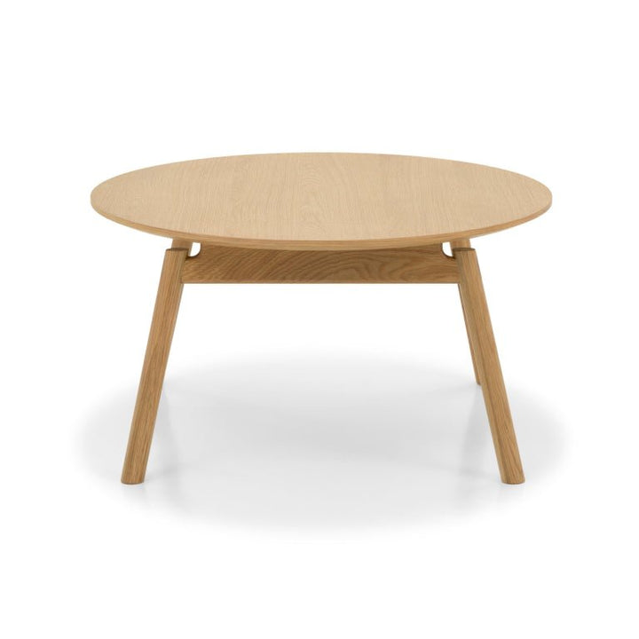 Natural Oak Wood Coffee Table Celeste with round solid oak top and angled legs in minimalist Scandinavian solid wood design, gallery position 1