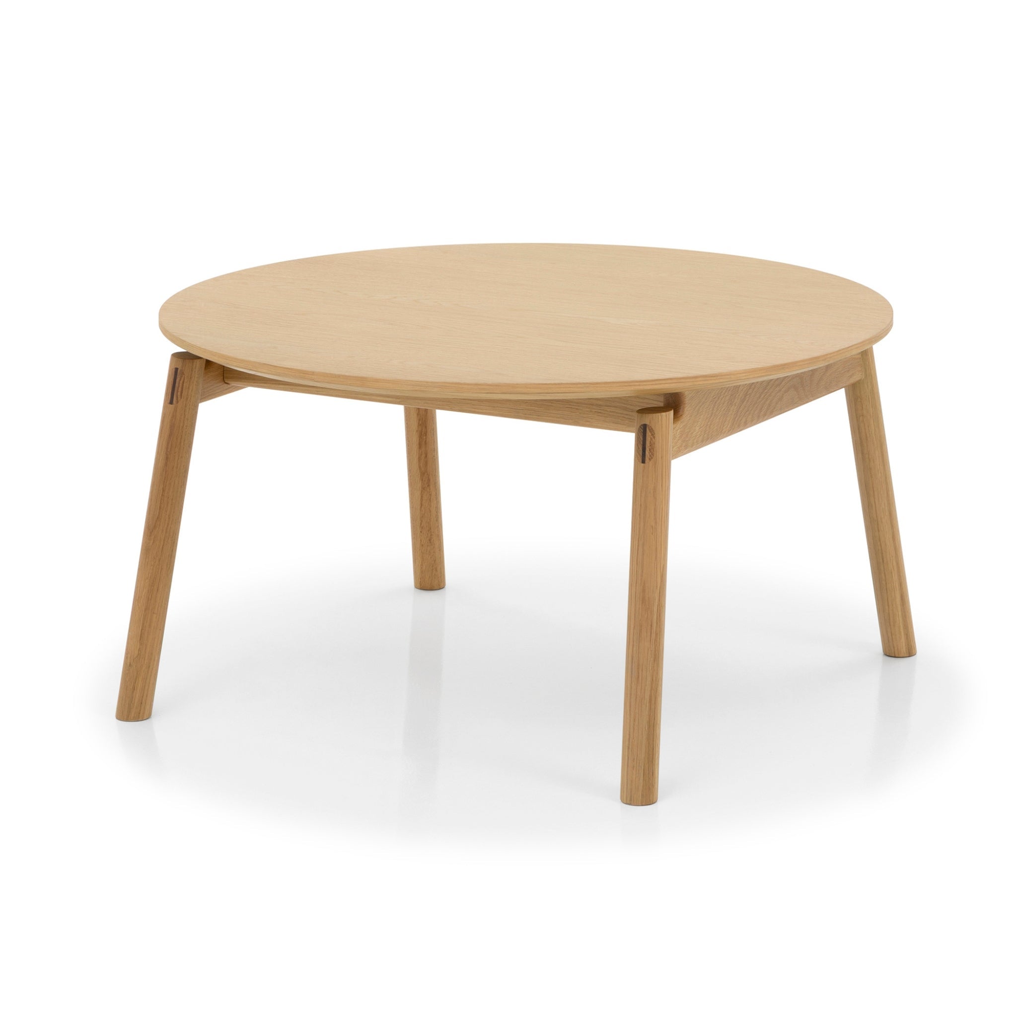 Modern solid oak coffee table with clean lines and elevated wooden base