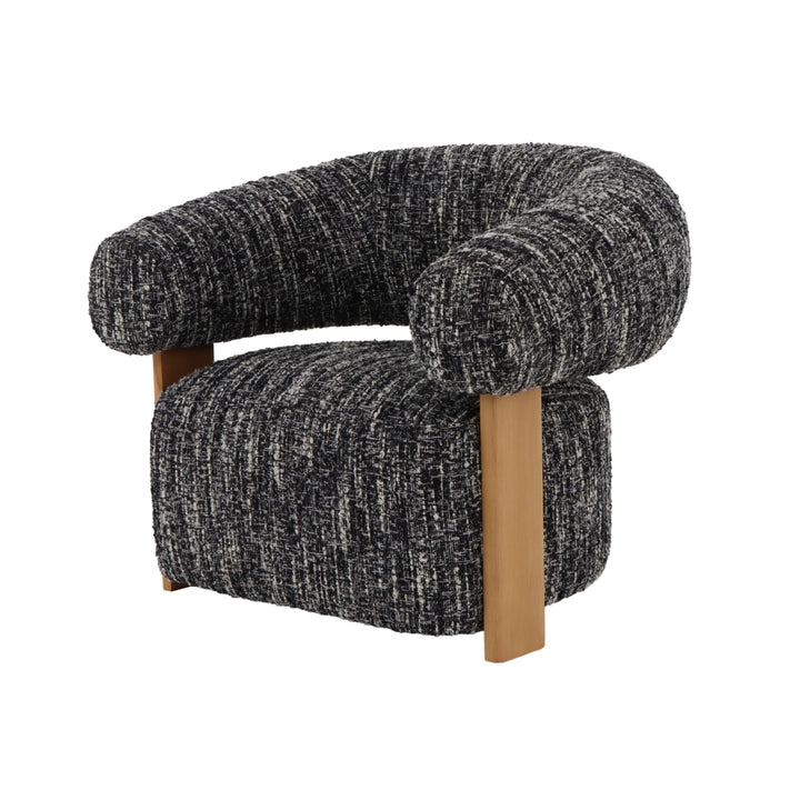 Nature black woven fabric armchair with solid oak legs and rounded design