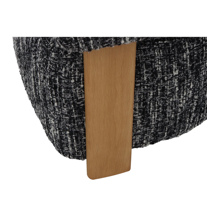 Nature – Black Fabric Armchair with Oak Legs close-up on black-and-white woven fabric texture and smooth solid oak leg, gallery position 1