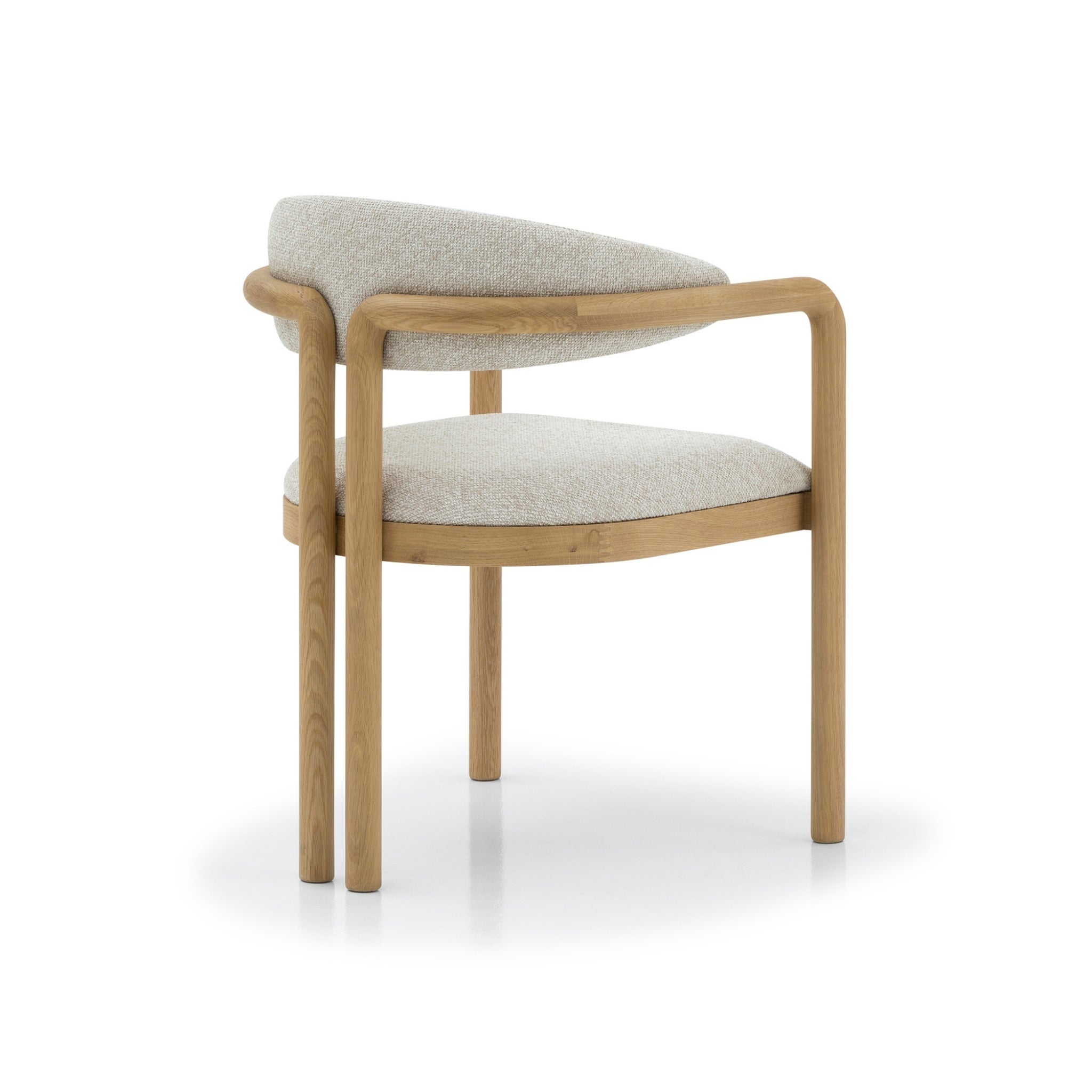 Nature – Designer Oak Hardwood Chair side angle view with curving solid oak frame and light textured upholstery, Cobble variant, gallery 1