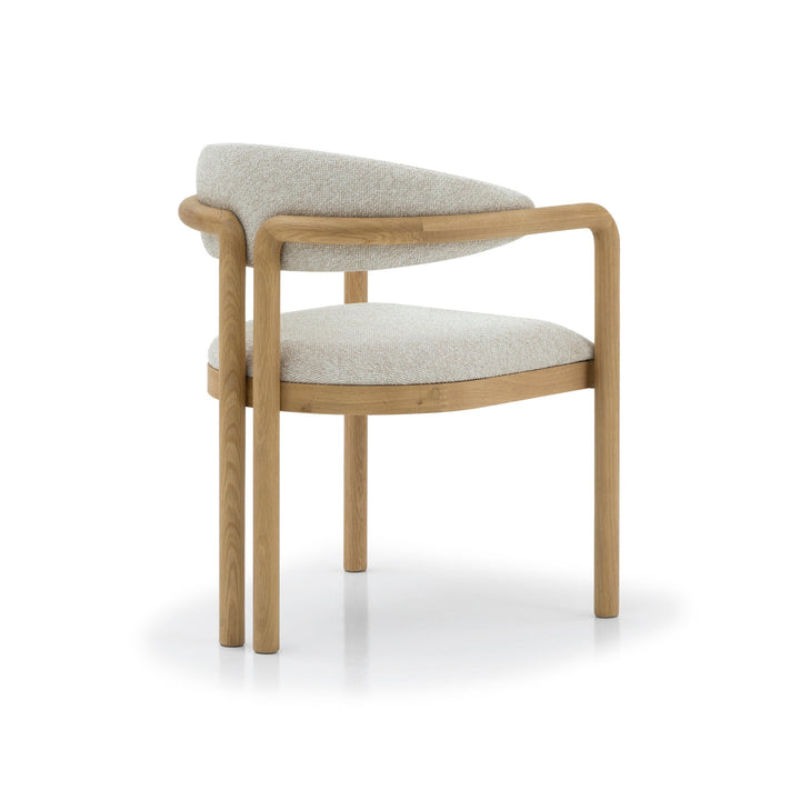 Nature – Designer Oak Hardwood Chair side angle view with curving solid oak frame and light textured upholstery, Cobble variant, gallery 1