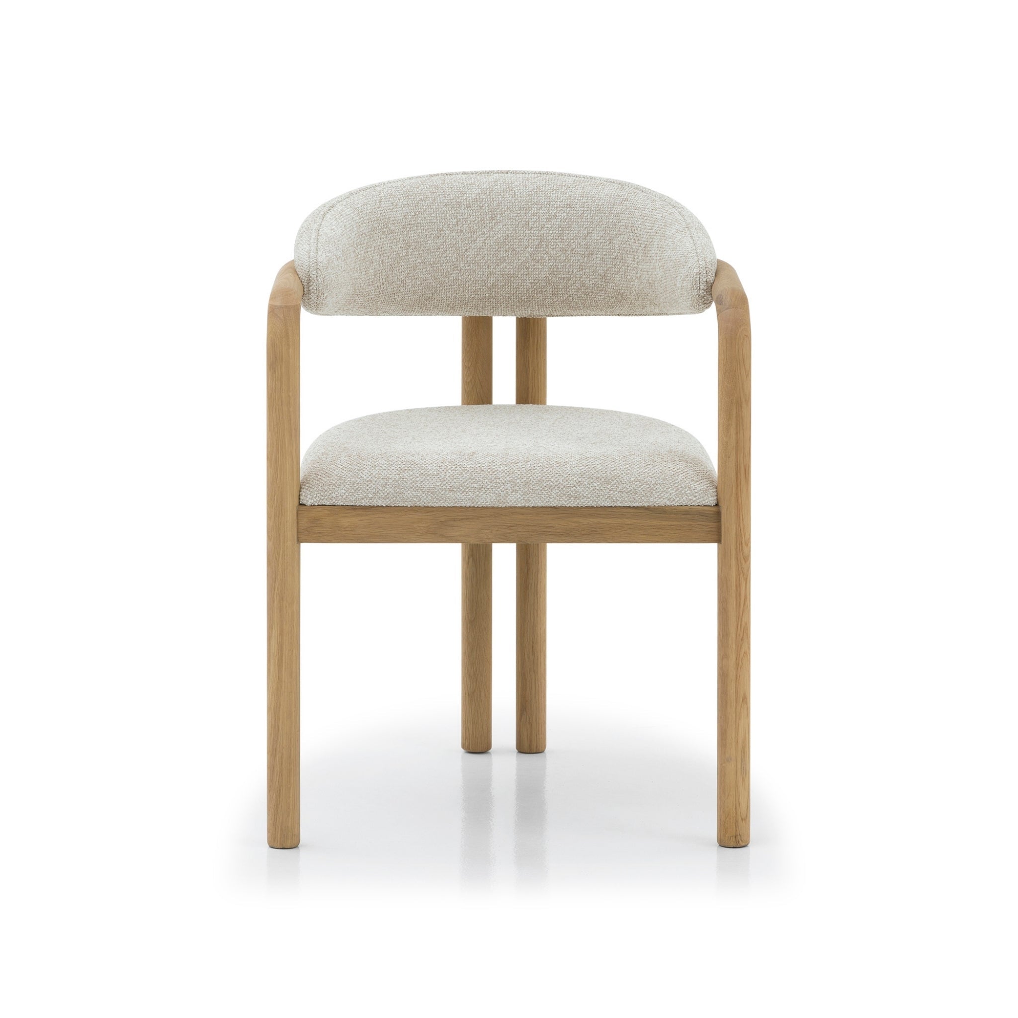 Handcrafted oak hardwood chair with organic lines and premium fabric upholstery