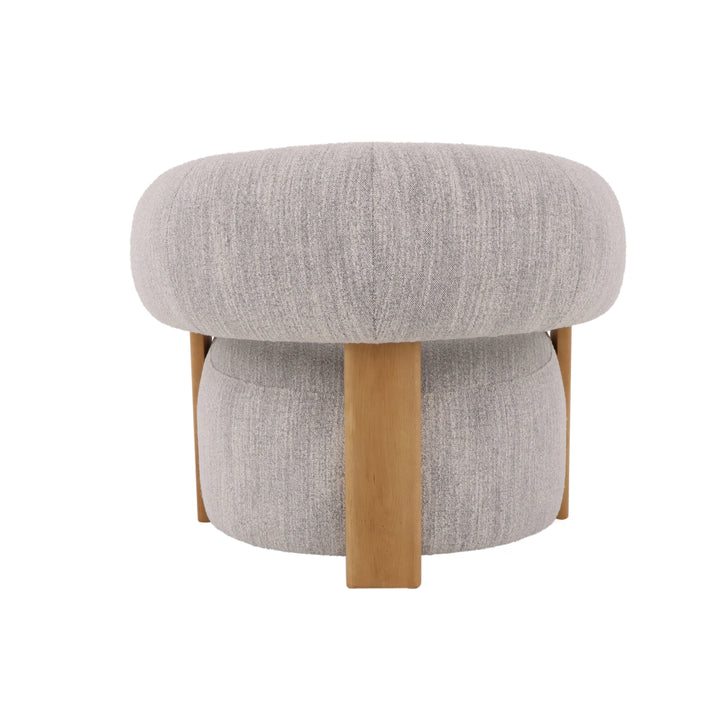 Nature – Light Grey Fabric Armchair with Oak Legs front view highlighting rounded cushions and solid natural oak legs, gallery 1, Tugitool-Nature-Leigh-Helehall-5.webp