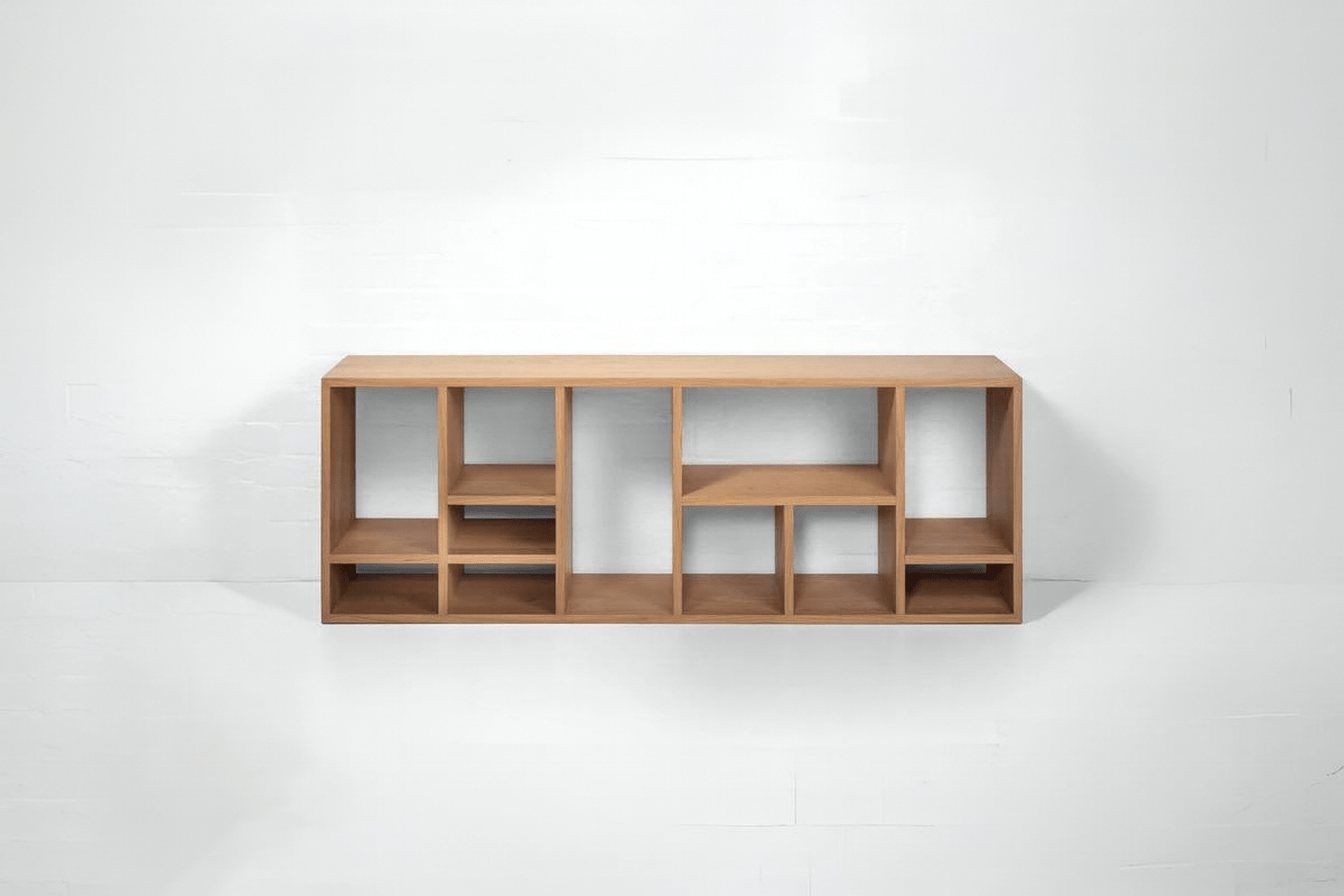 Oak Bookshelf Bergen with open modular compartments in natural oak and minimalist Scandinavian solid wood design, gallery position 1.