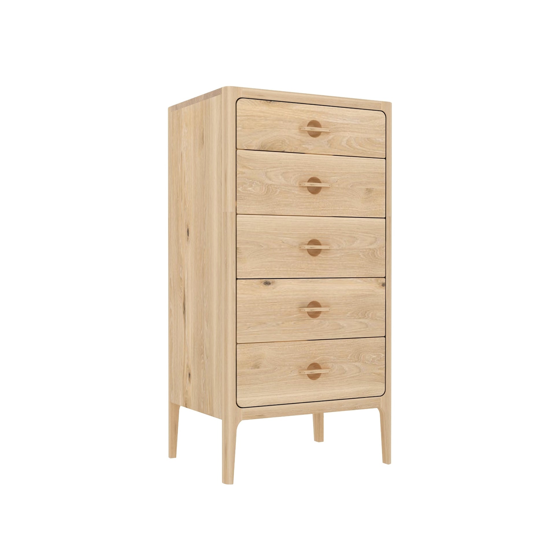 Oak Chest of Drawers Elin in natural solid oak with five drawers and matte lacquer finish, minimalist Scandinavian solid wood design, gallery position 1