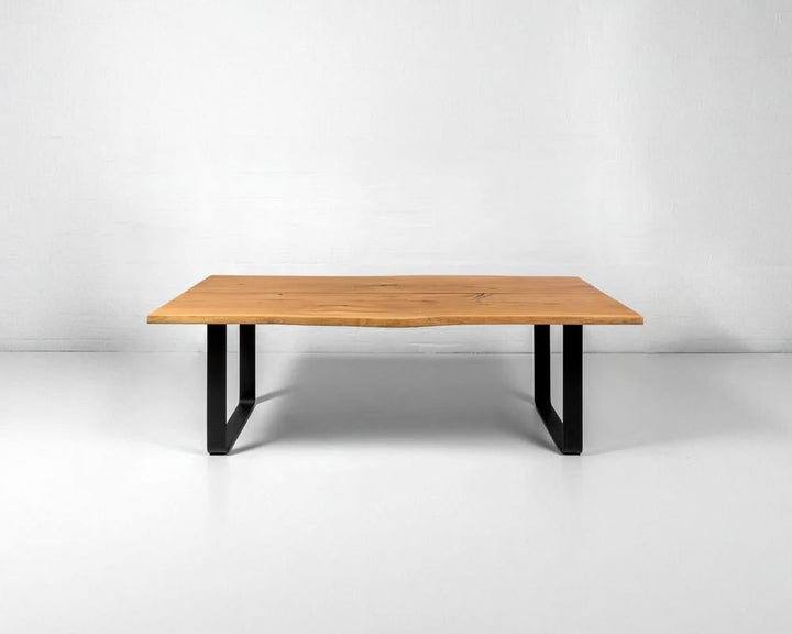 Oaken Dining Table – Handcrafted Solid Oak Hardwood with live edge tabletop and black metal legs in minimalist Scandinavian design, gallery position 1 file KH_6009.jpg