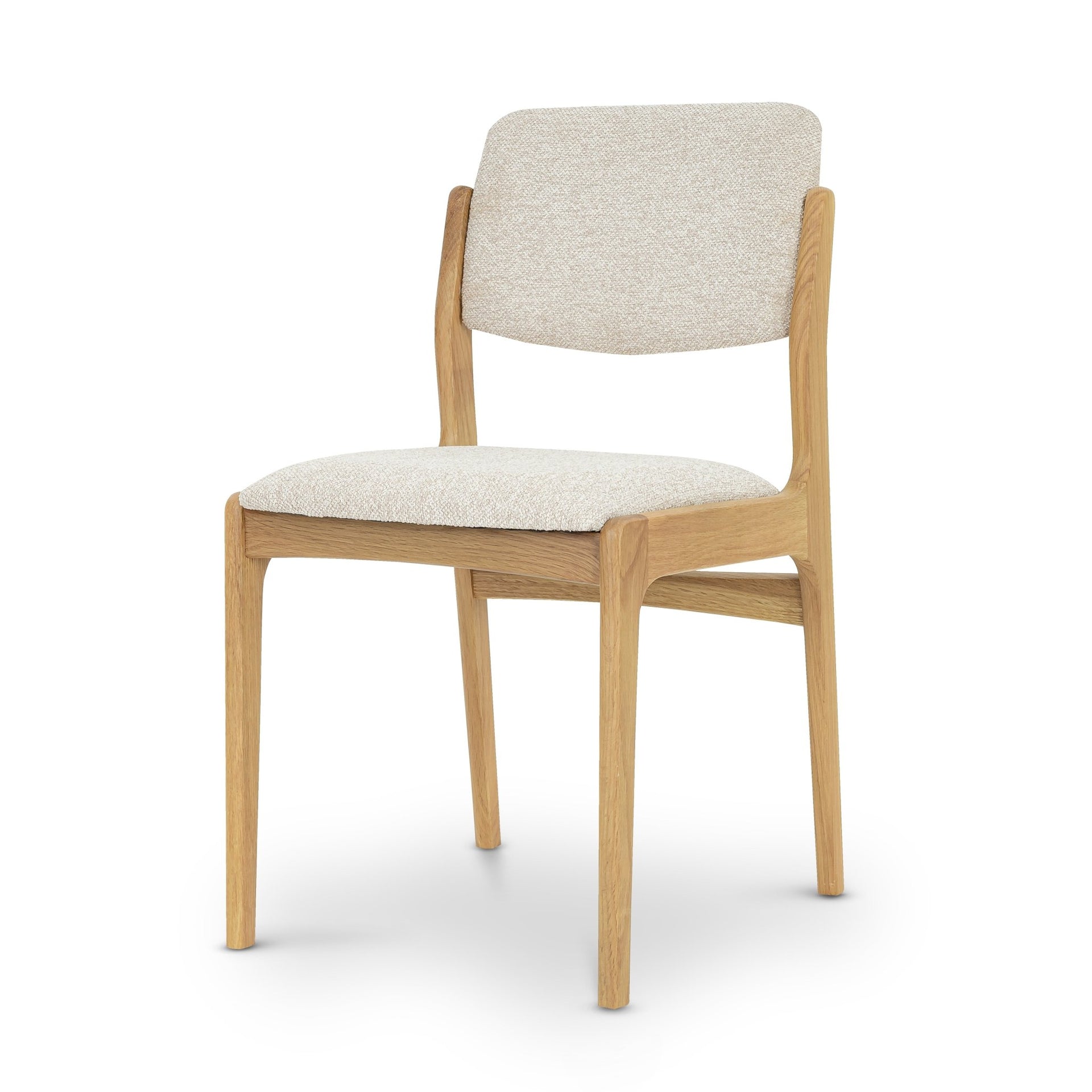 Oslo Dining Chair - Cobble 110 Fabric with natural solid oak frame and textured light beige upholstery, gallery position 1
