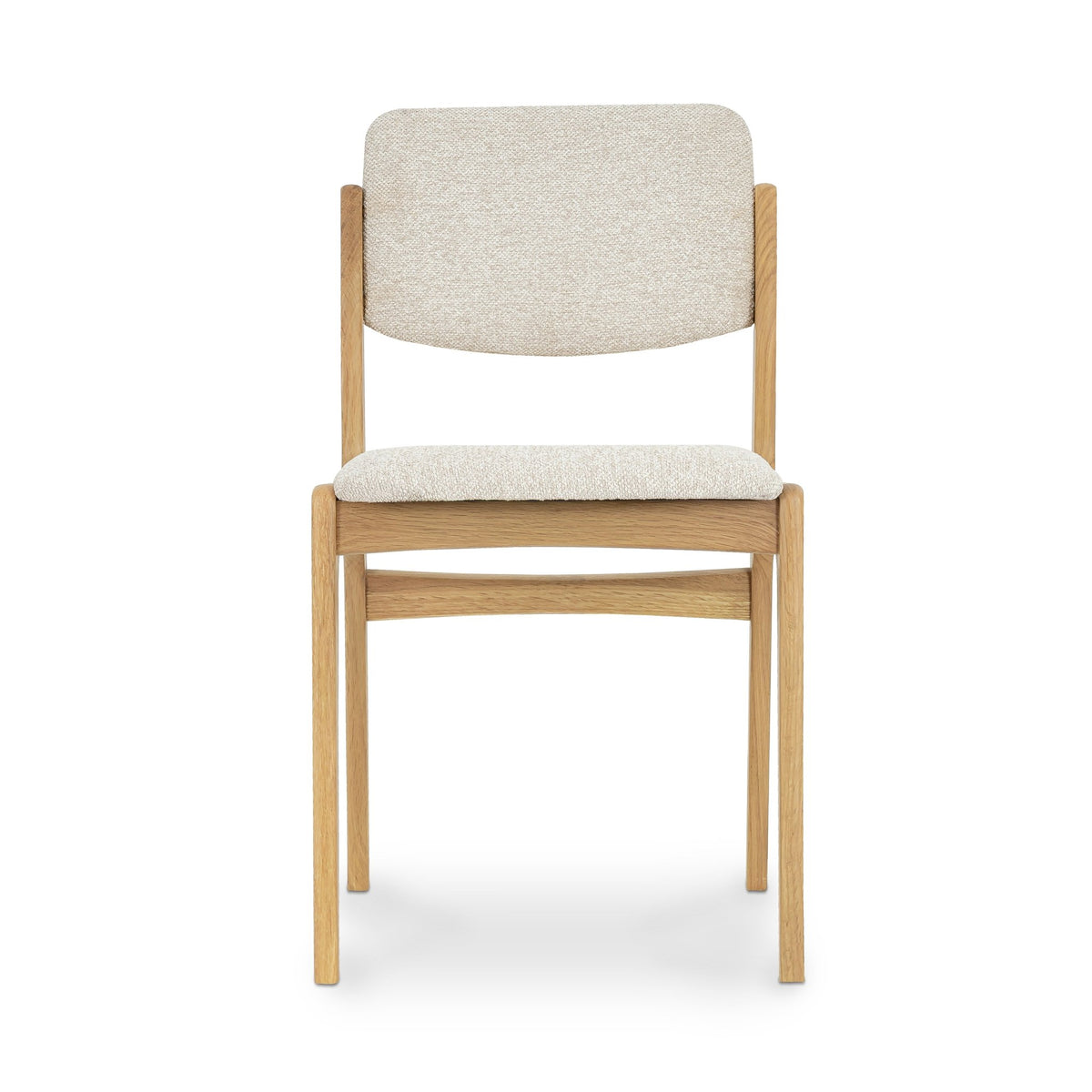 Oslo Dining Chair - Cobble 110 Fabric with textured beige upholstery and natural solid oak frame, front view