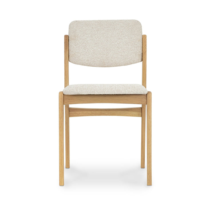 Oslo Dining Chair - Cobble 110 Fabric with textured beige upholstery and natural solid oak frame, front view