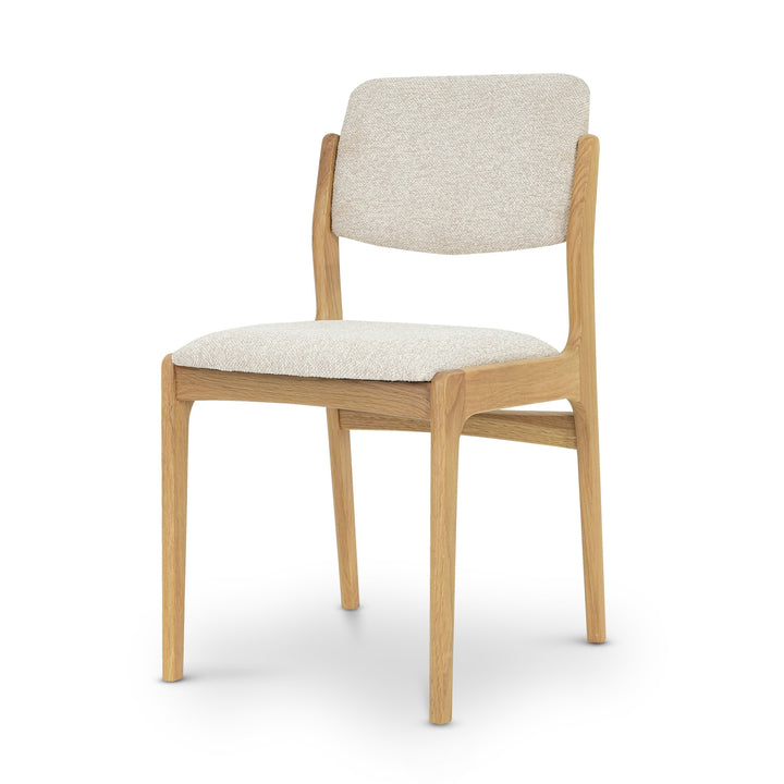 Oslo Dining Chair - Cobble 110 Fabric with natural solid oak frame and textured light beige upholstery