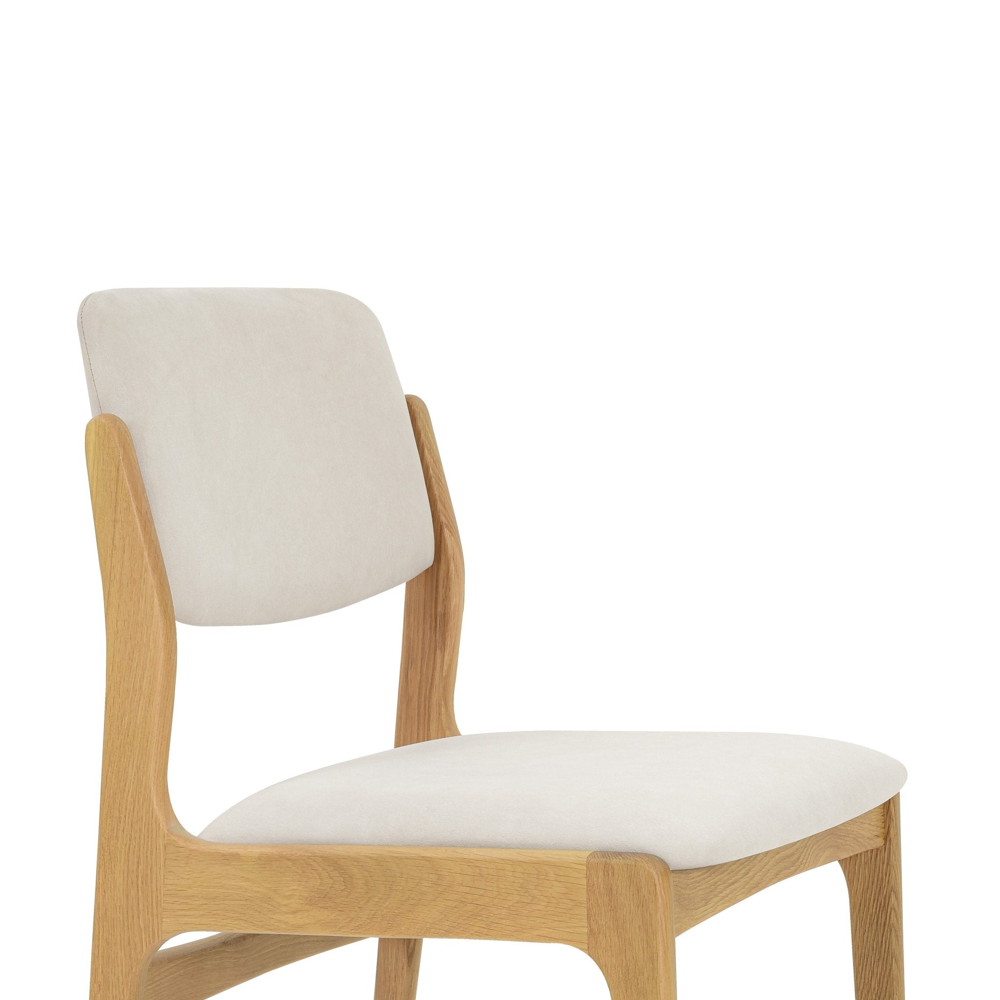 Oslo Dining Chair - Riley fabric with light natural oak frame, cushioned backrest and seat, minimalist Scandinavian solid wood design, gallery position 1.