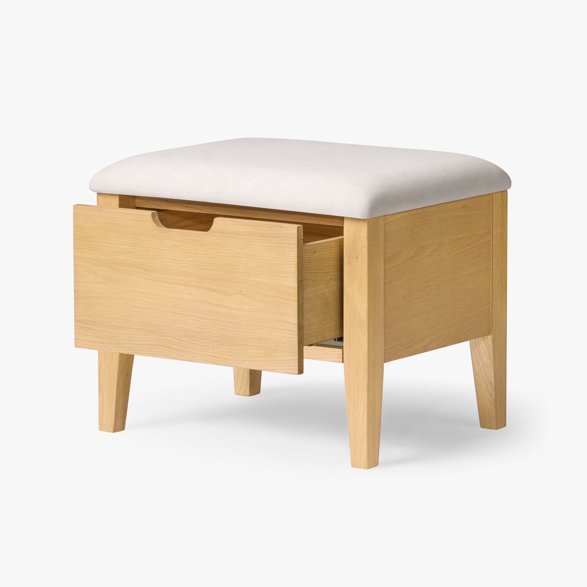 Oslo Oak Bench 21.7" – Beige Fabric with natural oak drawer storage, light beige cushioned seat, minimalist Scandinavian design, gallery NH262002-WBC-NT-004.jpg
