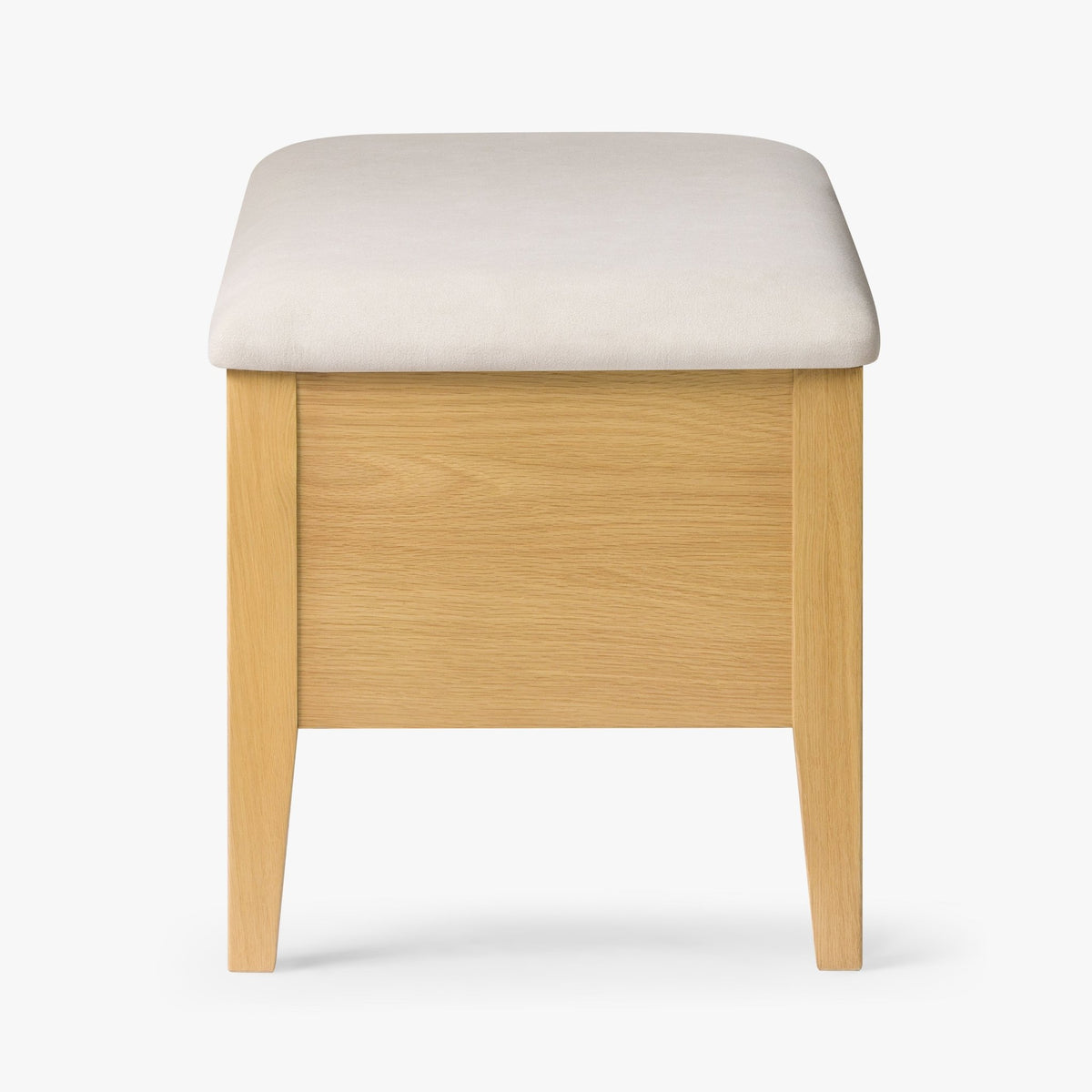 Oslo Oak Bench 35 – Beige Fabric with solid oak frame and light beige upholstered seat, minimalist Scandinavian design