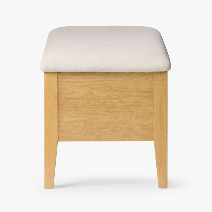 Oslo Oak Bench 35 – Beige Fabric with solid oak frame and light beige upholstered seat, minimalist Scandinavian design