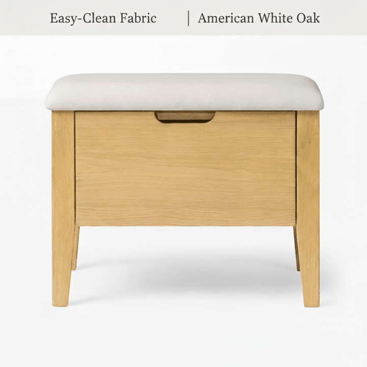 Oslo Oak Bench 21.7" – Beige Fabric with American white oak frame, easy-clean beige fabric seat, compact design