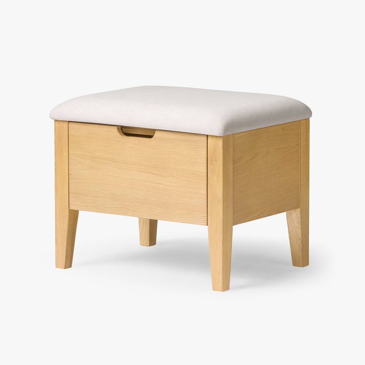 Oslo Oak Bench 21.7" – Beige Fabric with solid natural oak frame, cushioned light beige leather seat, compact size