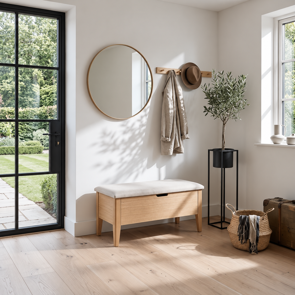 Oslo American White Oak Bench 35" - Riely Fabric