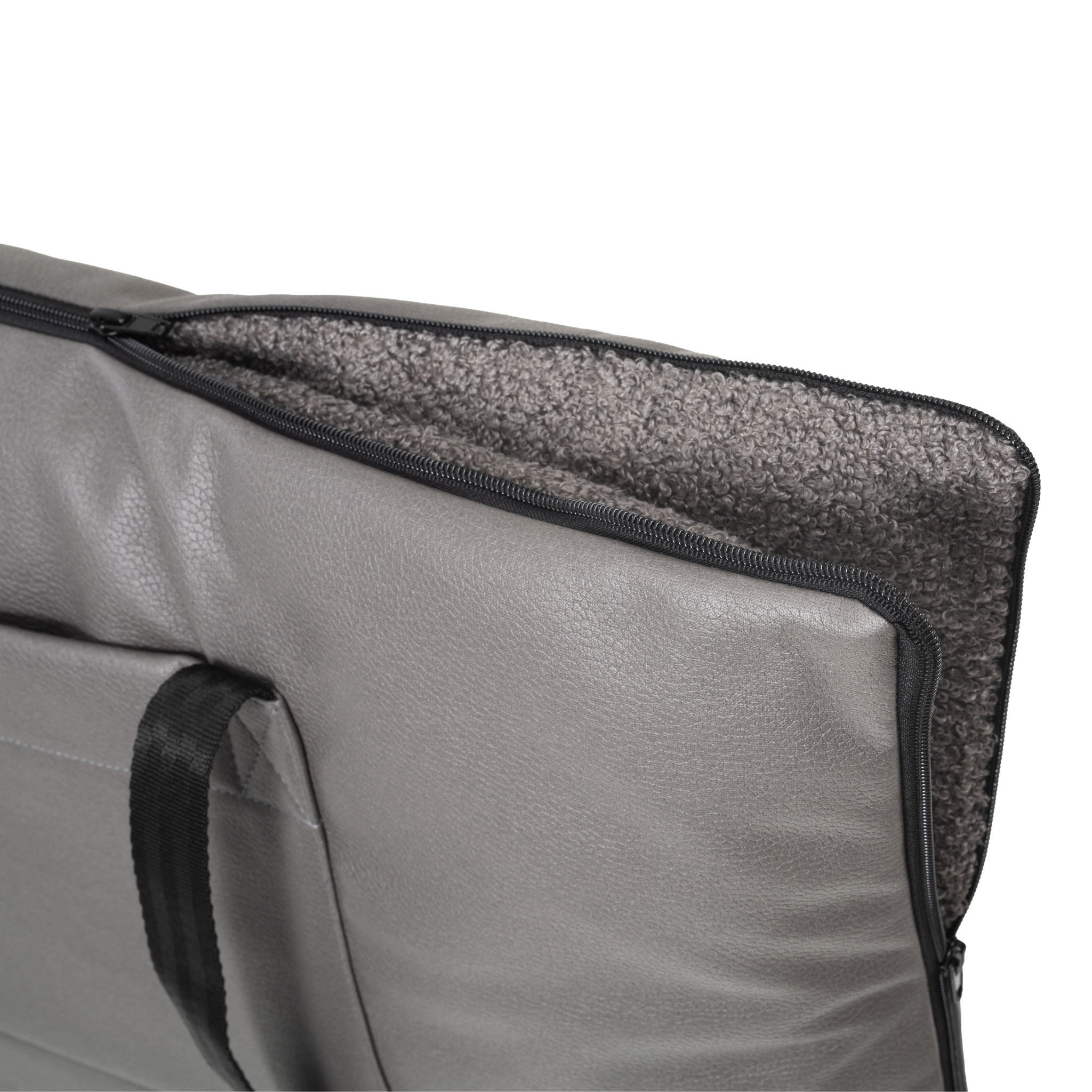 2 in 1 pet mattress and pet bag in grey colour, zipper detail image