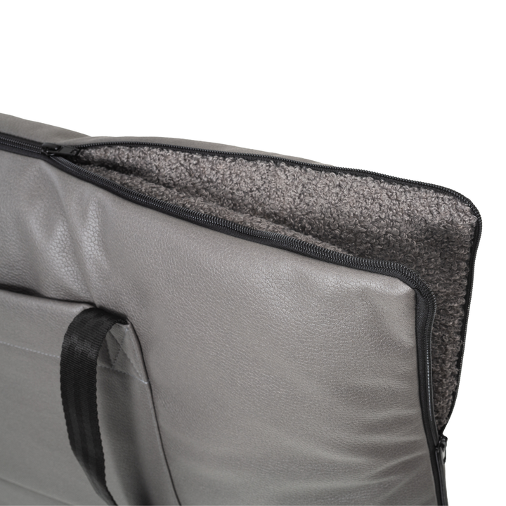 2 in 1 pet mattress and pet bag in grey colour, zipper detail image