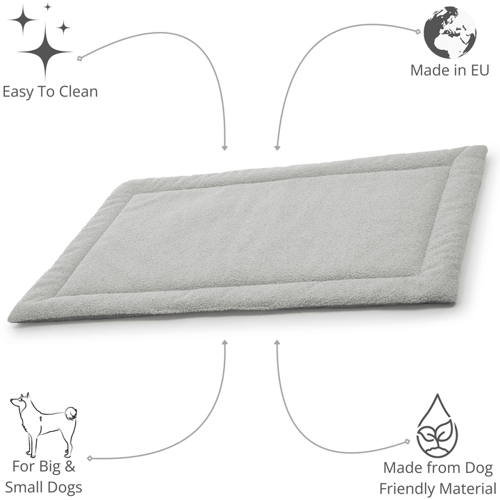 Soft and eco-friendly mat with annotations highlighting its pet-friendly materials and versatile design.
