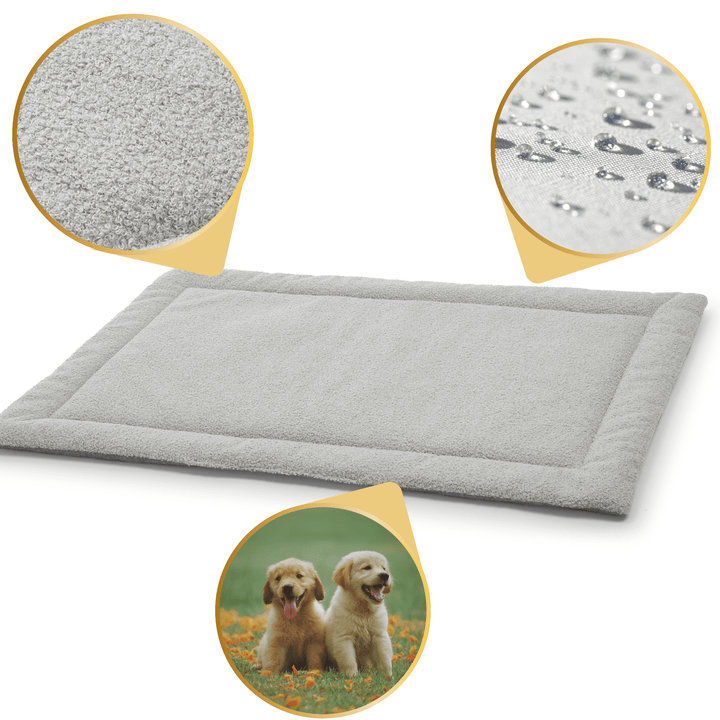 A gray pet mat showcasing waterproof material and cozy texture, perfect for dogs of all sizes.