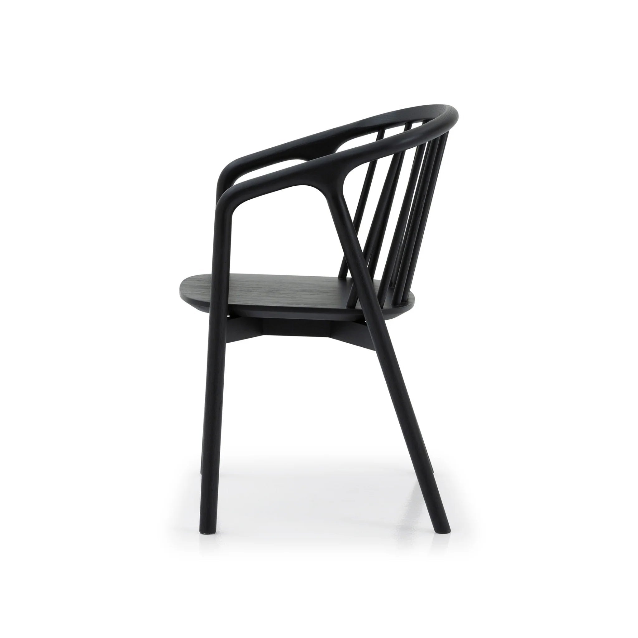 Saga – Classic Espresso Finished Oak Dining Chair side view with black armrests and spindle back in minimalist solid oak wood design, gallery 1